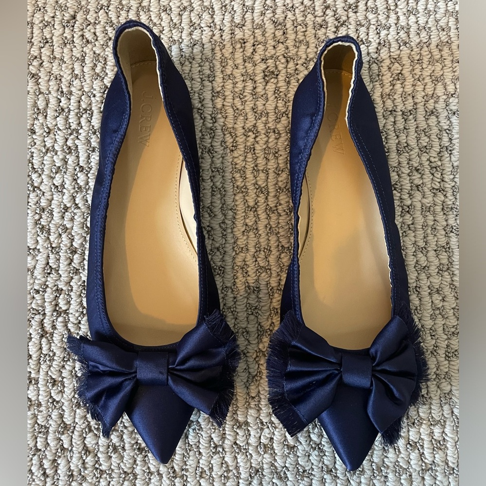 Brand New JCrew Satin Shoes Ballet Flat Navy Size 8